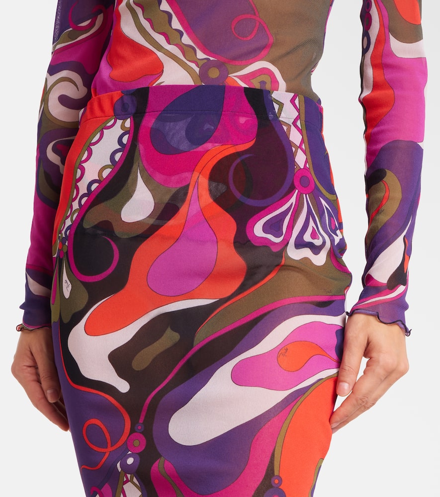 Pucci Orchidee Mesh Pencil Skirt In Multi