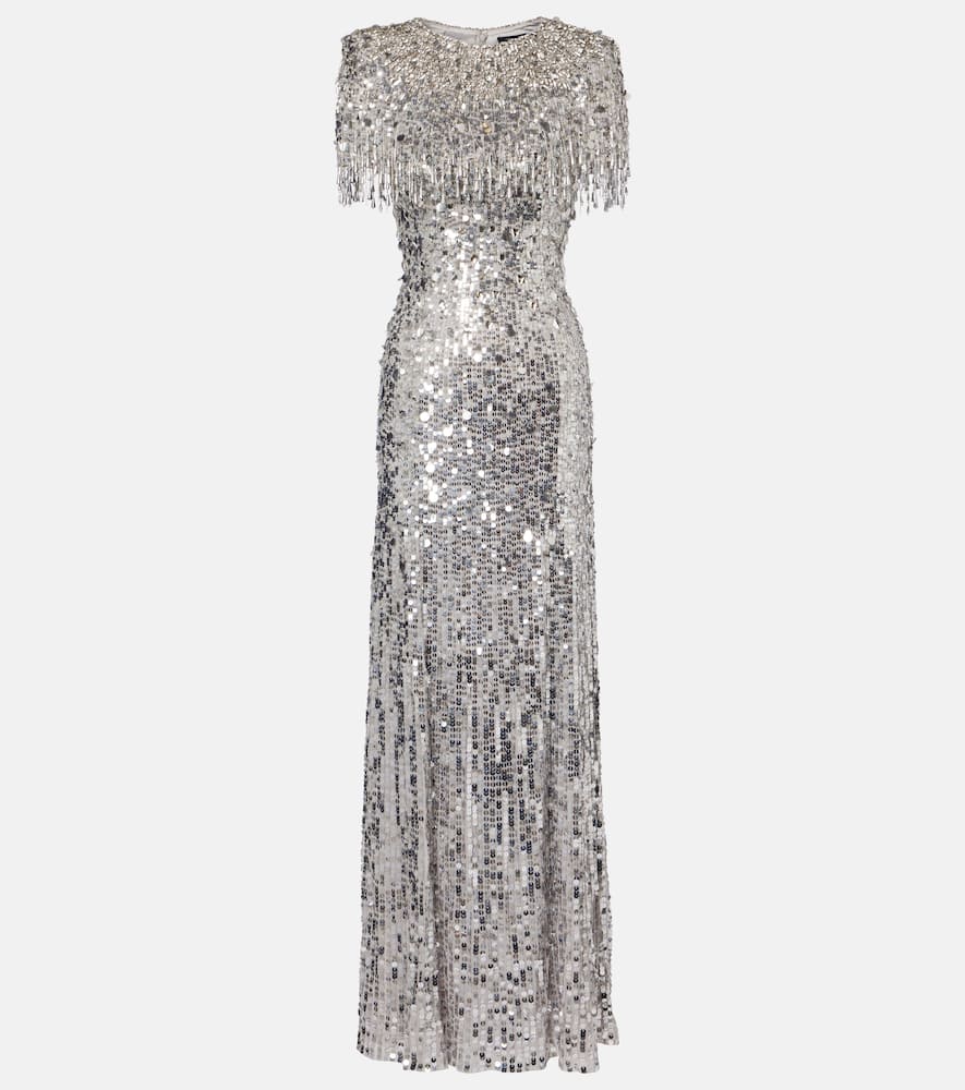 Jenny Packham Eugenie Sequined Gown In Gray