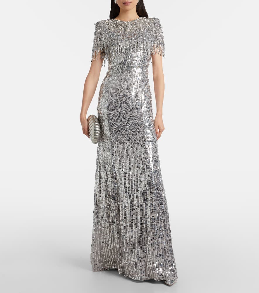 Jenny Packham Eugenie Sequined Gown In Gray