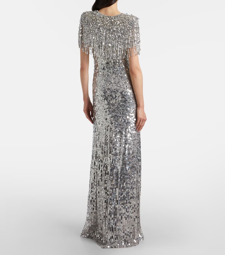 Jenny Packham Eugenie Sequined Gown In Gray