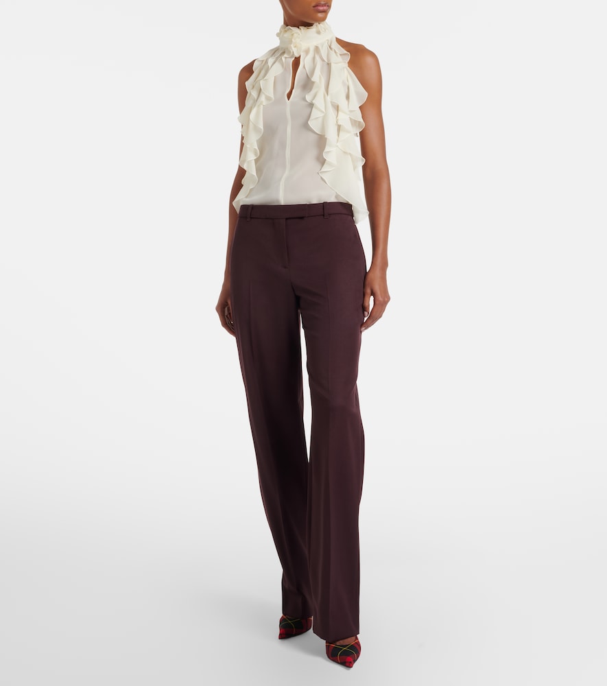  Mcqueen Mcqueen Ruffled Cutout Silk Georgette Top 