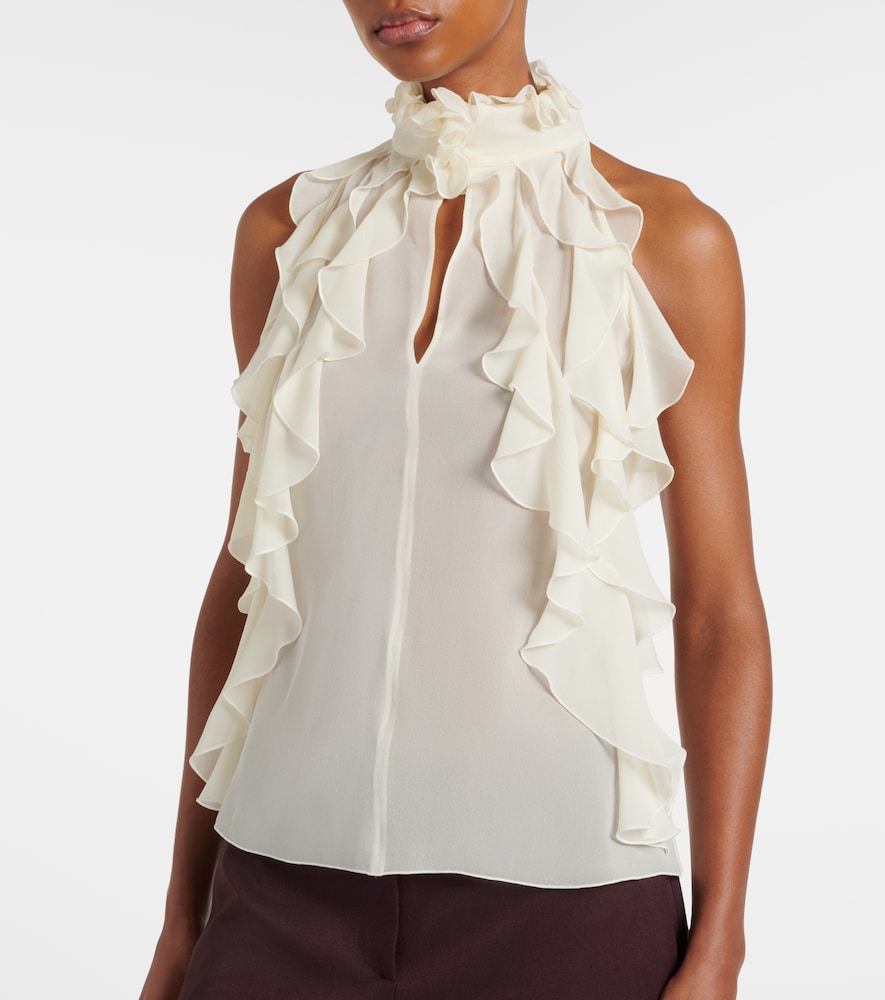  Mcqueen Mcqueen Ruffled Cutout Silk Georgette Top 