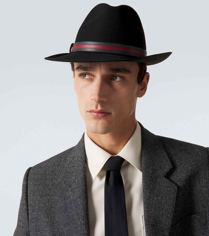  Gucci Gucci Web Stripe Wool Panama Hat 