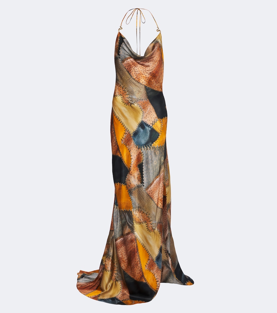 Roberto Cavalli Women's Multicoloured Draped Printed Silk Satin Maxi Dress UK Size 8 - Mytheresa