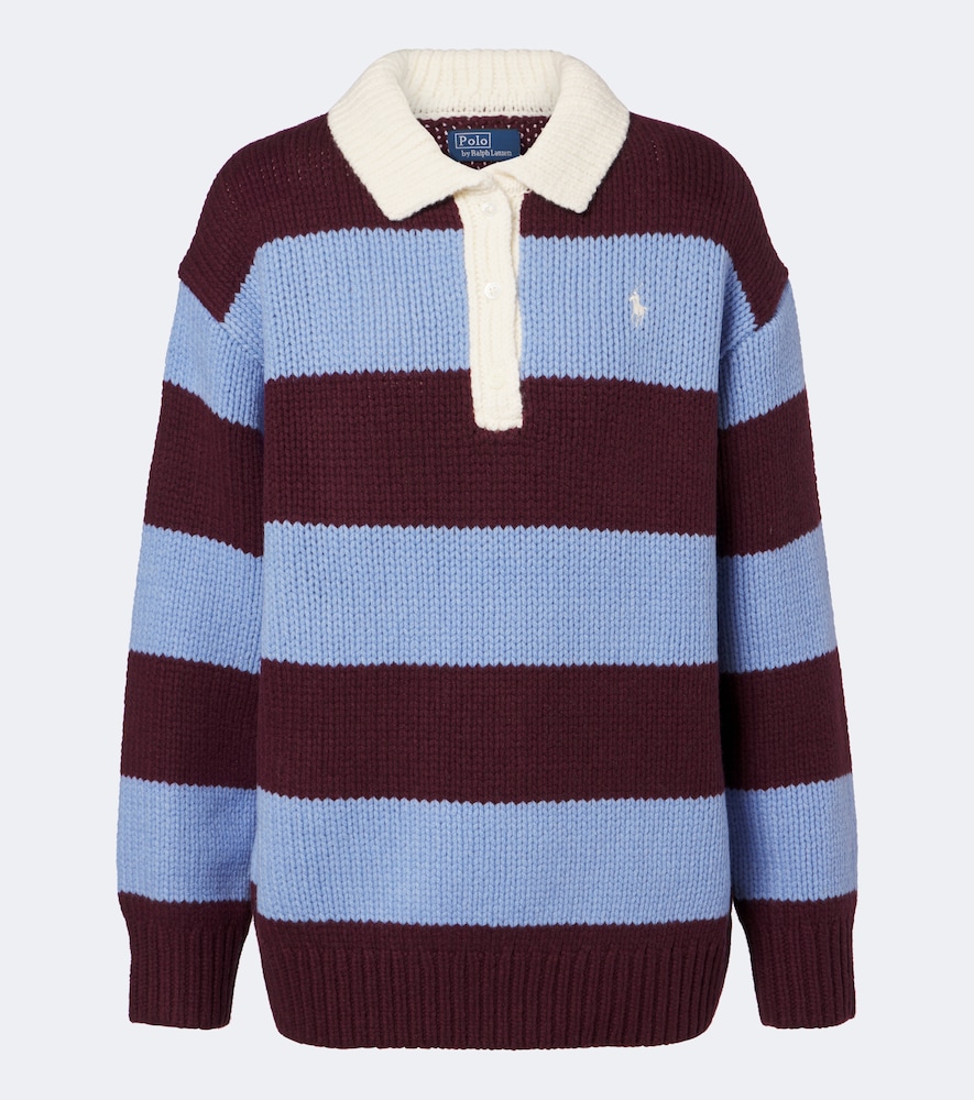 Pullover polo in misto lana a righe