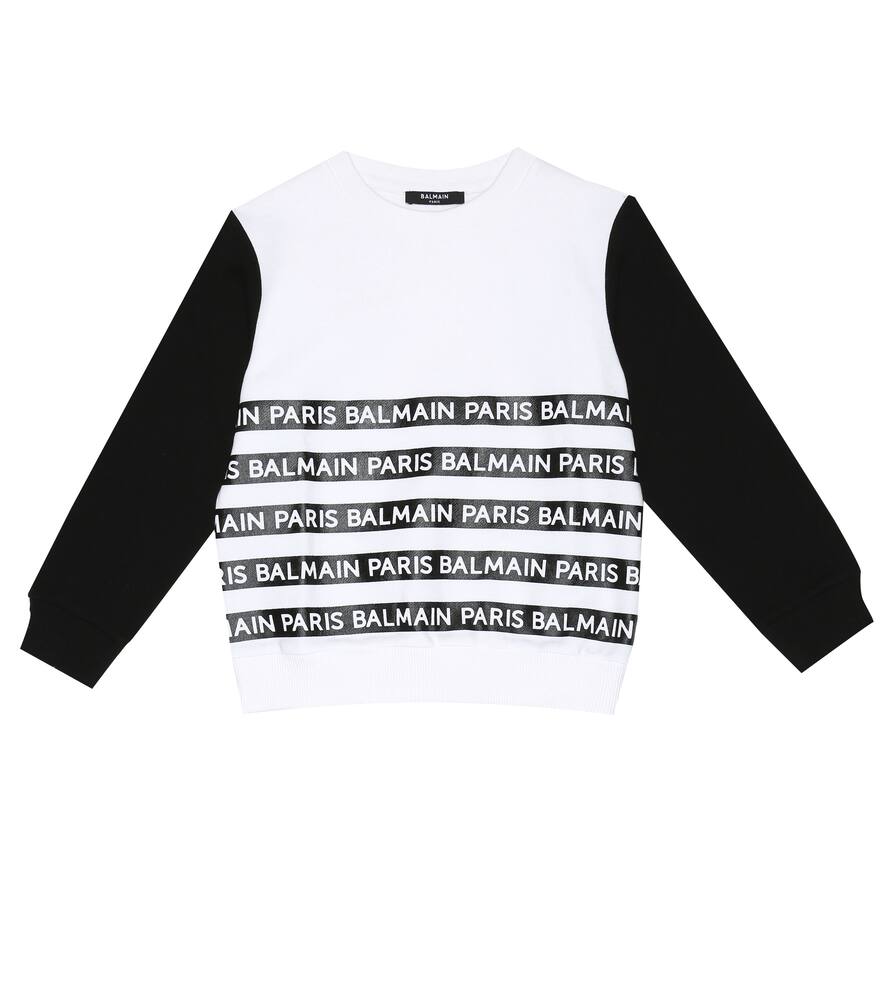 Click to view more detailed imagery on our partner's website Balmain Kids' Logo Stripe Printed Cotton Sweatshirt In White