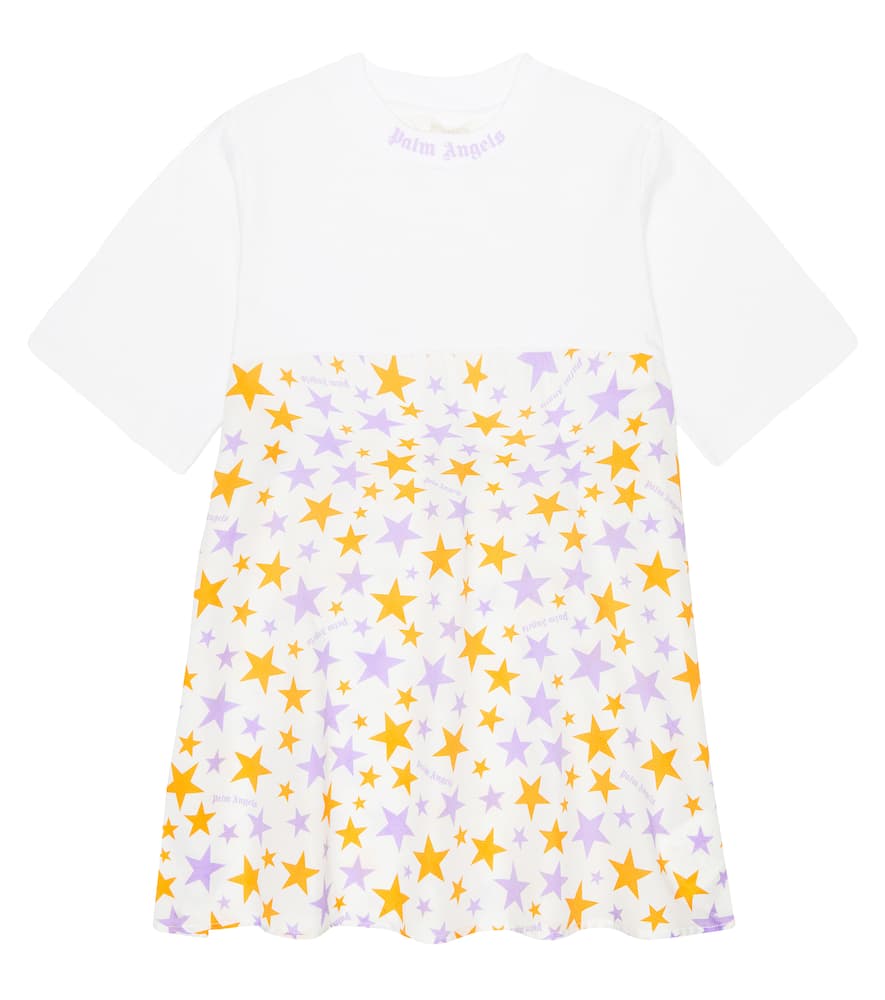 Palm Angels Kids' Printed Cotton Dress In White Lilac