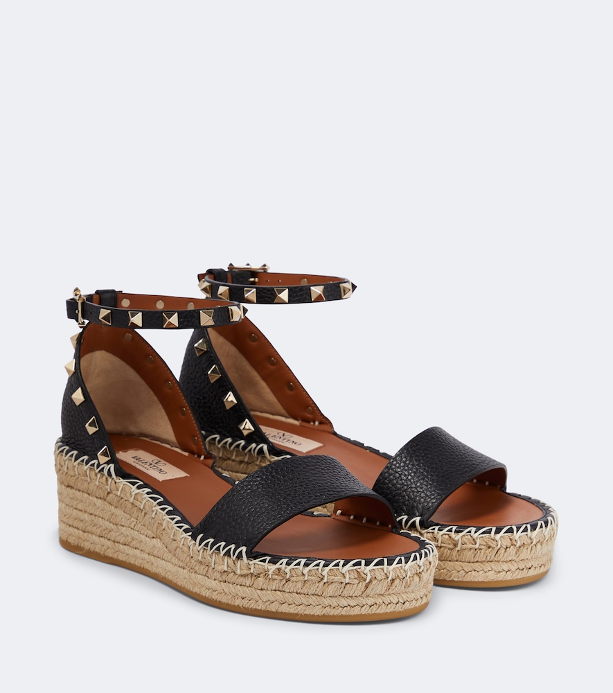Garavani Rockstud Leather Espadrille Wedges