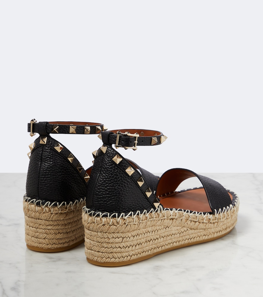 Garavani Rockstud Leather Espadrille Wedges