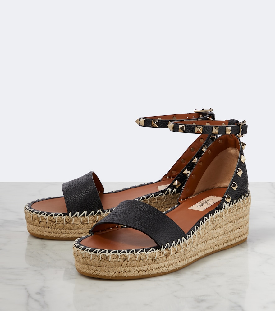 Garavani Rockstud Leather Espadrille Wedges