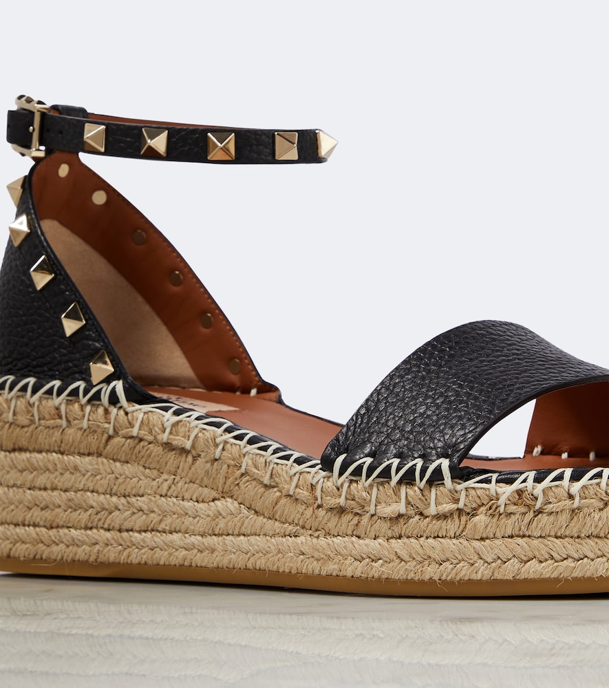 Garavani Rockstud Leather Espadrille Wedges