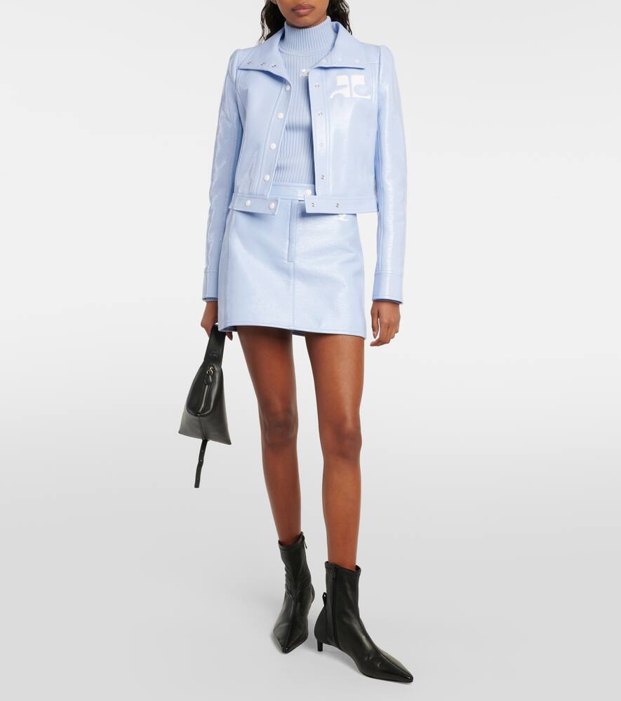 Courrèges Black Ribbed Turtleneck Sweater In Blue