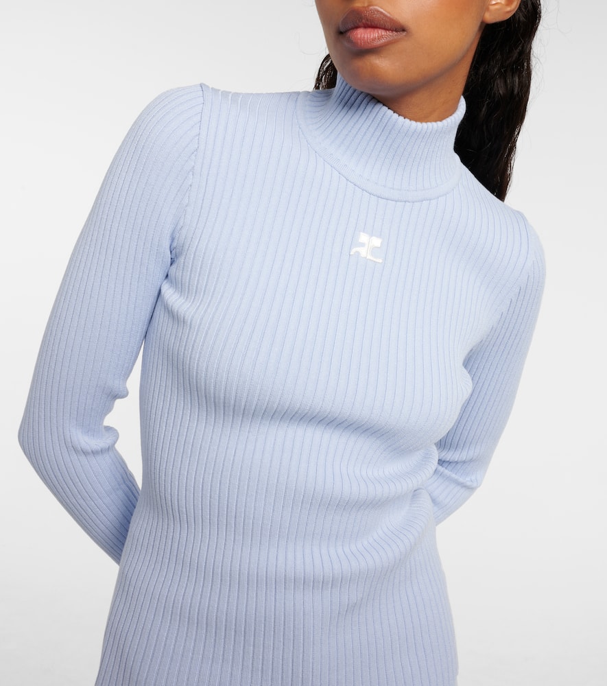 Courrèges Black Ribbed Turtleneck Sweater In Blue