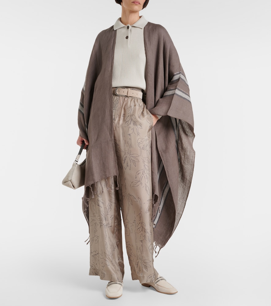 Brunello Cucinelli Striped linen cape