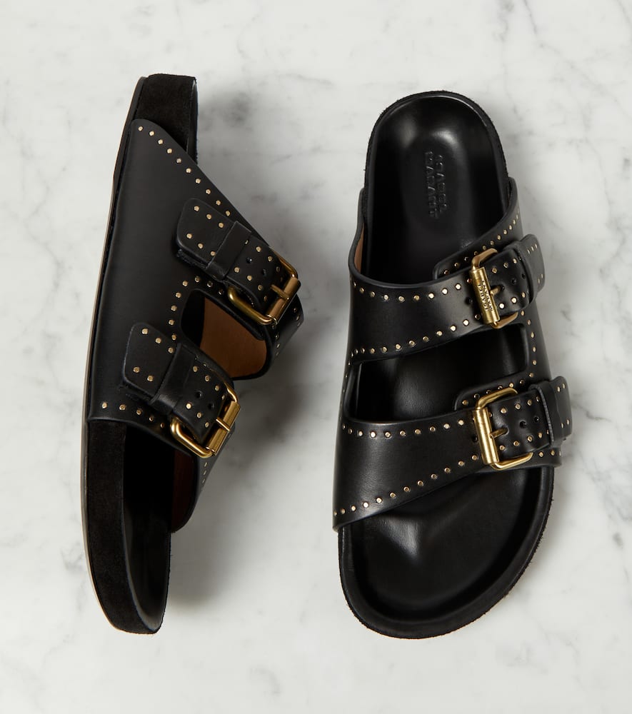 Shop Isabel Marant Lennyo Leather Slides In Black