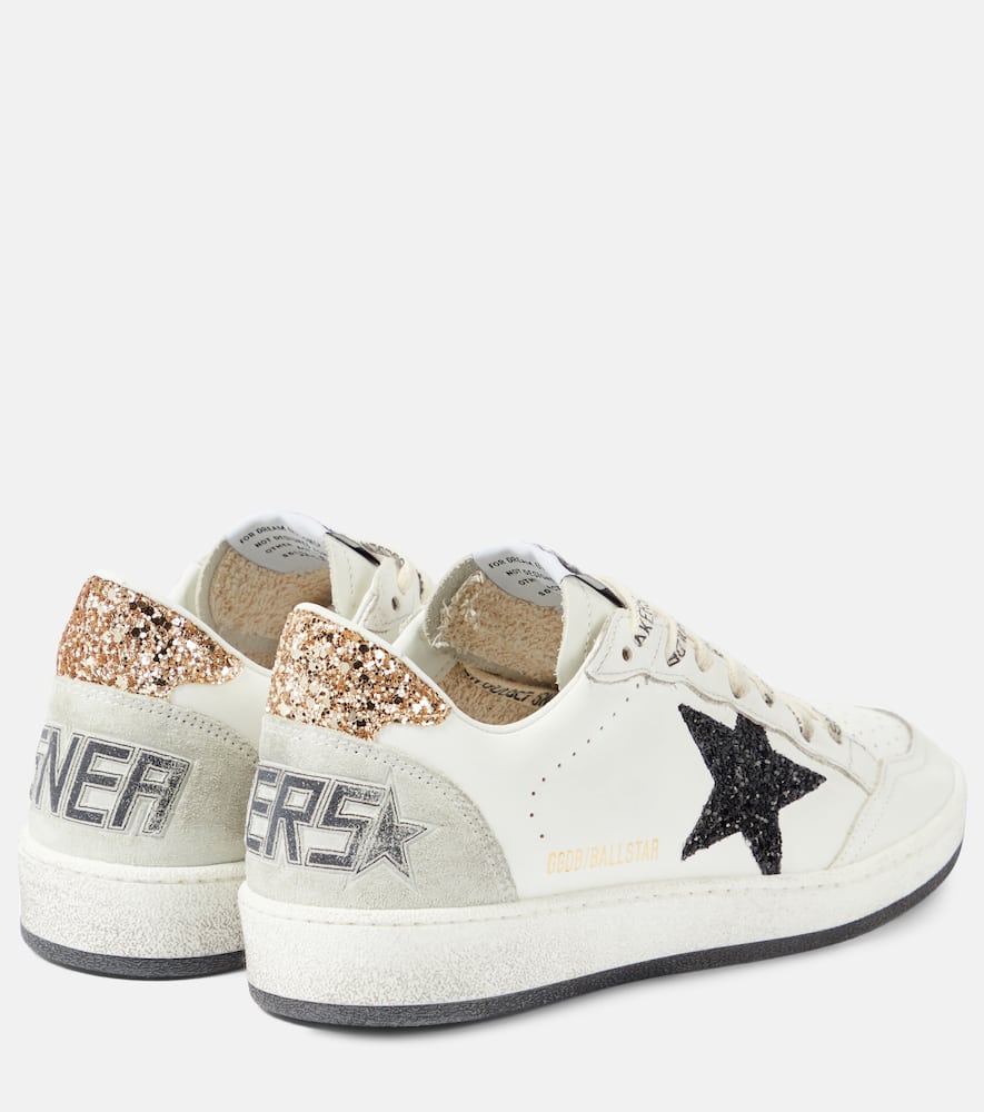 Golden Goose Ballstar Leather Upper And Toe Glitter Star And Heel Suede Spur Shoes In White