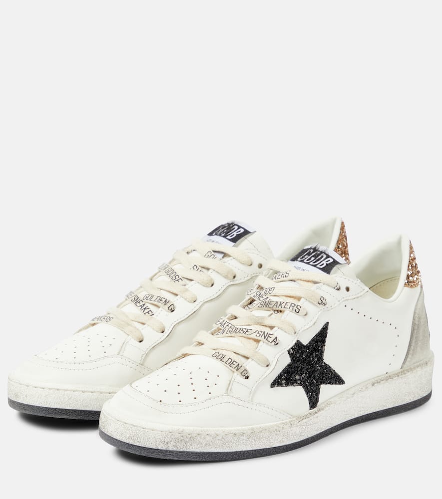 Golden Goose Ballstar Leather Upper And Toe Glitter Star And Heel Suede Spur Shoes In White