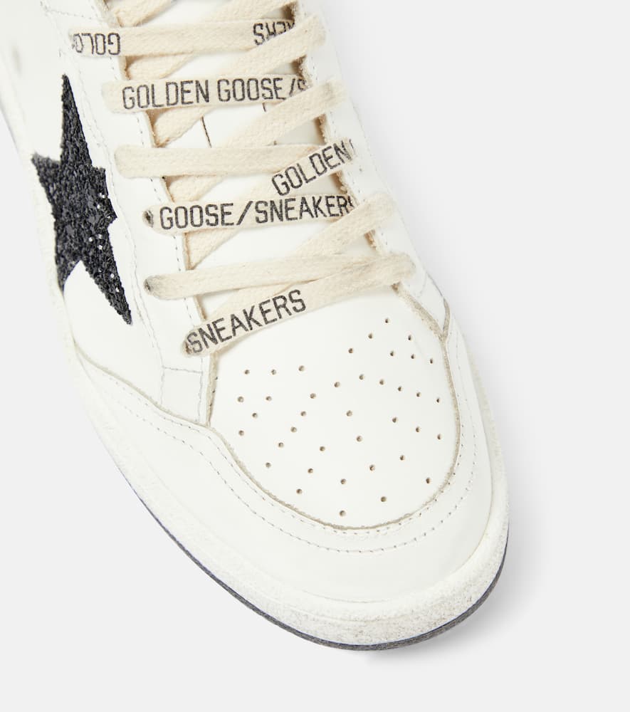 Golden Goose Ballstar Leather Upper And Toe Glitter Star And Heel Suede Spur Shoes In White