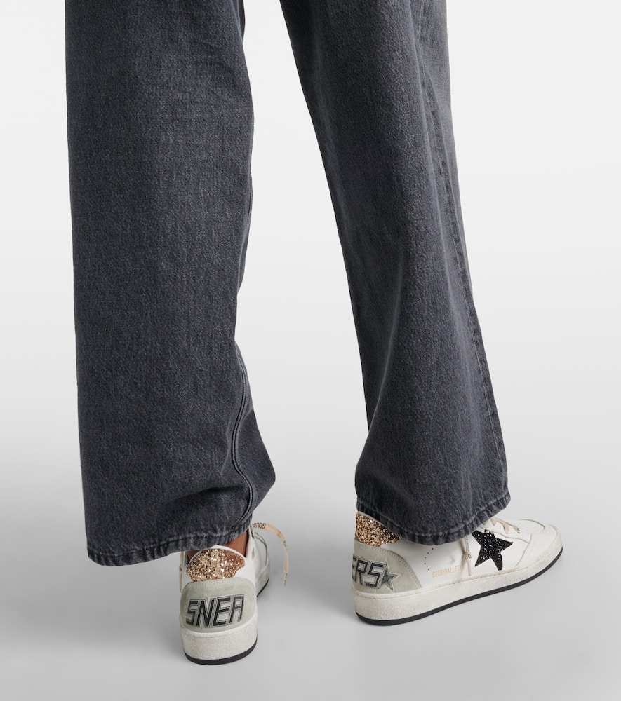 Golden Goose Ballstar Leather Upper And Toe Glitter Star And Heel Suede Spur Shoes In White