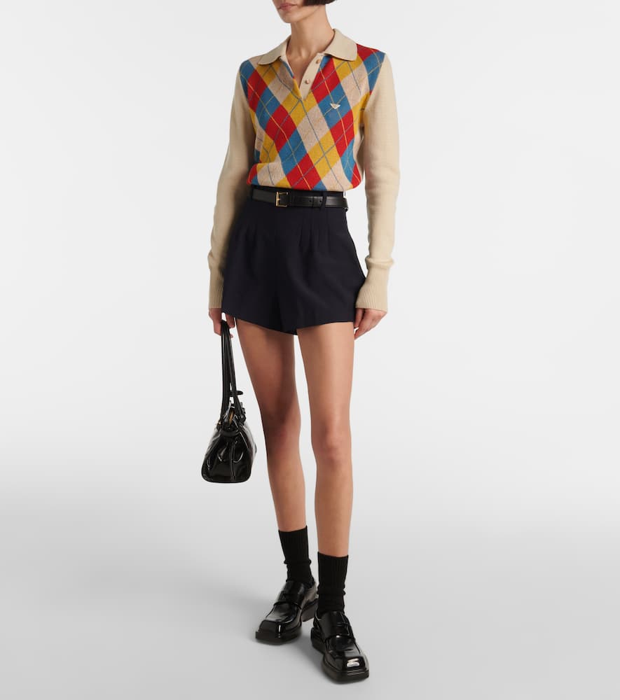 Prada Argyle Intarsia Wool Polo Sweater In Beige