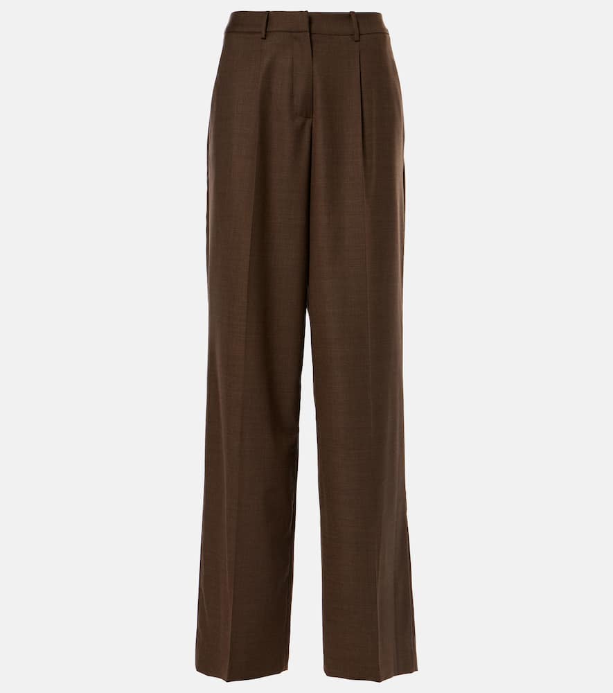 Magda Butrym Women's Wide Stretch Wool Trousers For Comfortable Fit In Brown