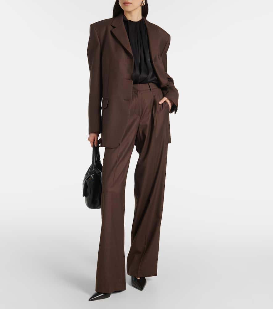 Magda Butrym Women's Wide Stretch Wool Trousers For Comfortable Fit In Brown