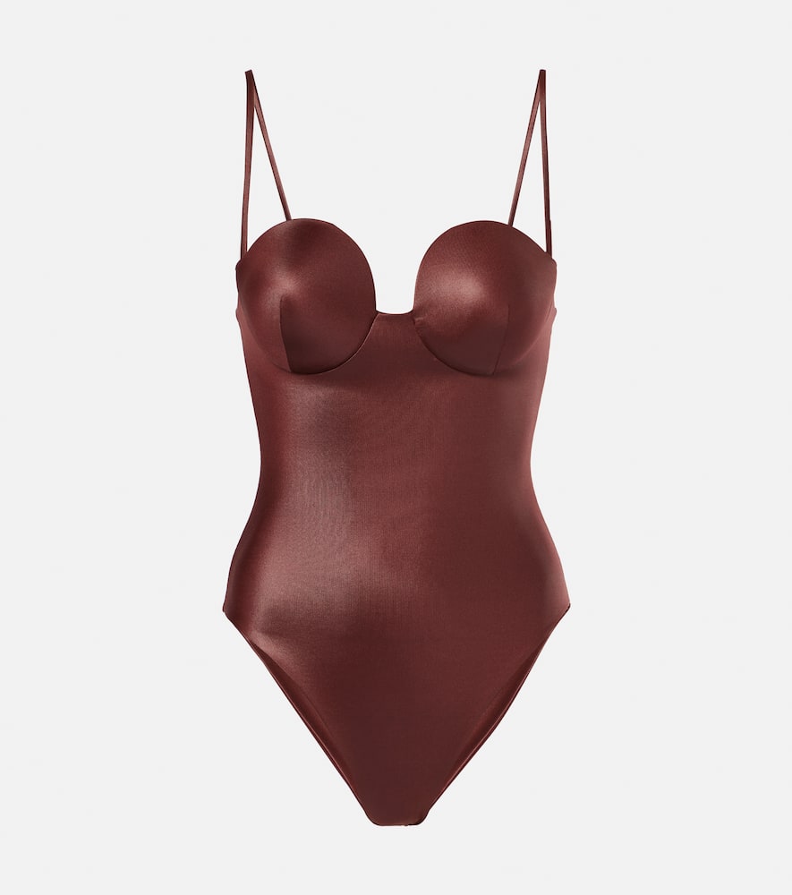 Magda Butrym Retro Bustier Swimsuit In Brown