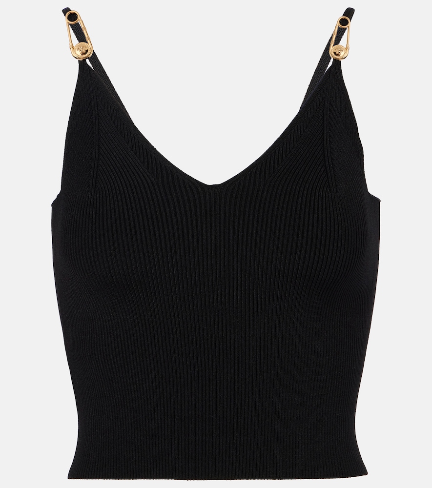 Versace Women's Black Safety Pin Ribbed-Knit Top Xxl - Mytheresa