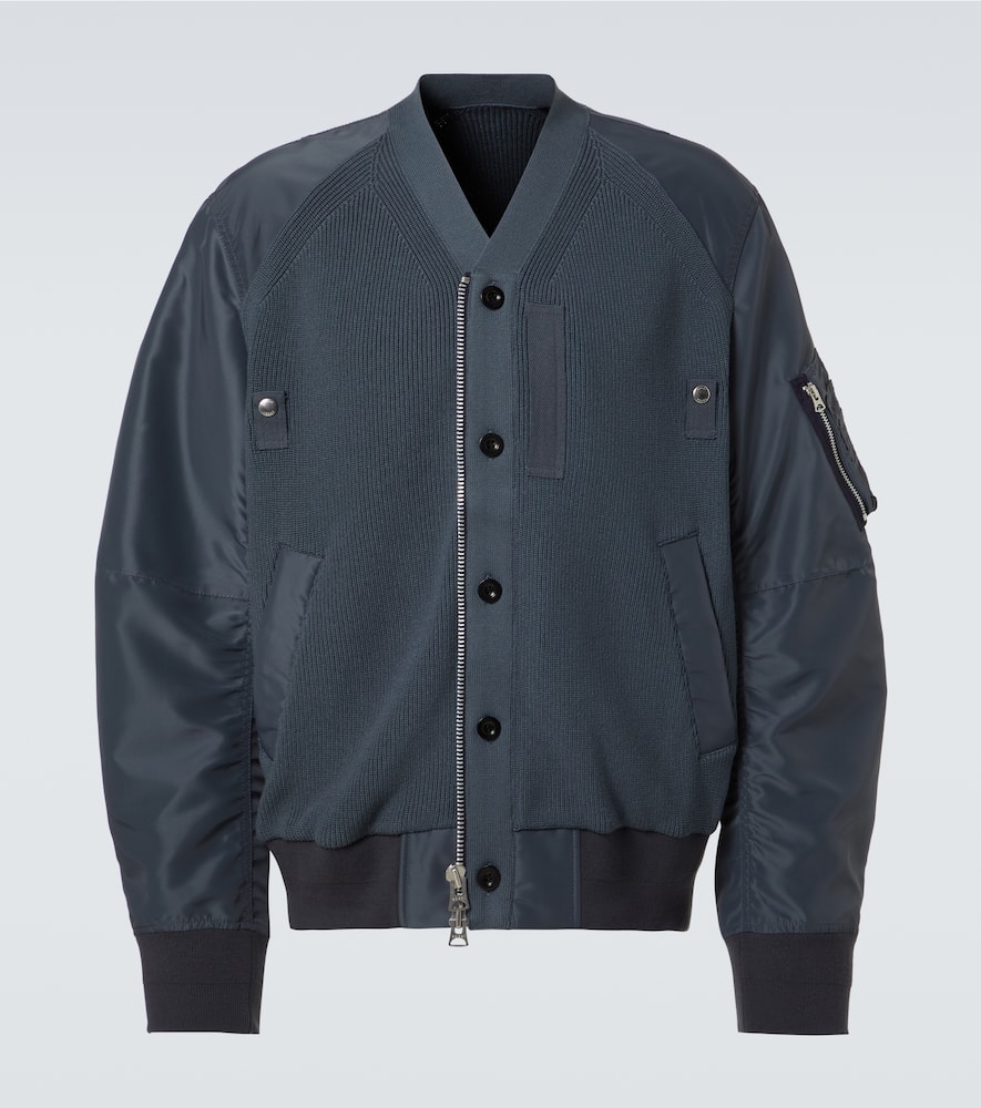 Sacai Paneled Knitted Twill Blouson In Blue