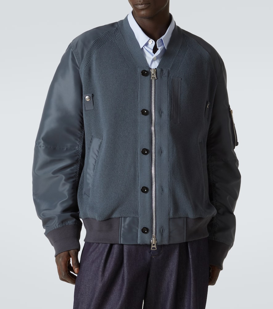 Sacai Paneled Knitted Twill Blouson In Blue