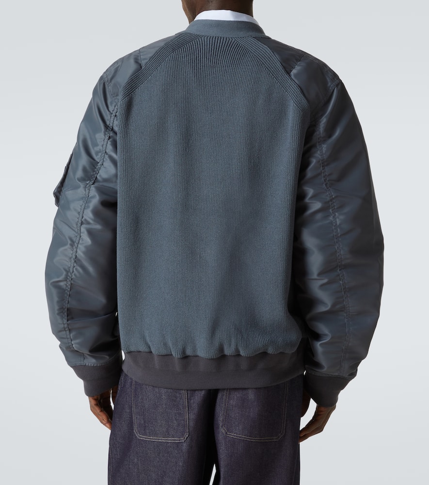 Sacai Paneled Knitted Twill Blouson In Blue
