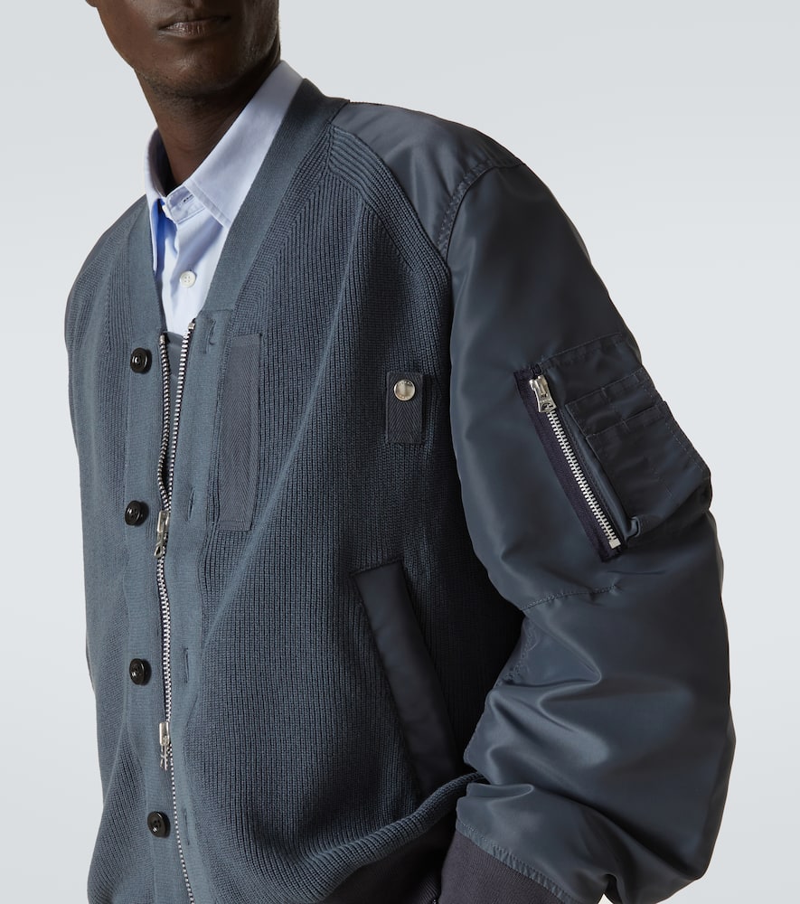 Sacai Paneled Knitted Twill Blouson In Blue