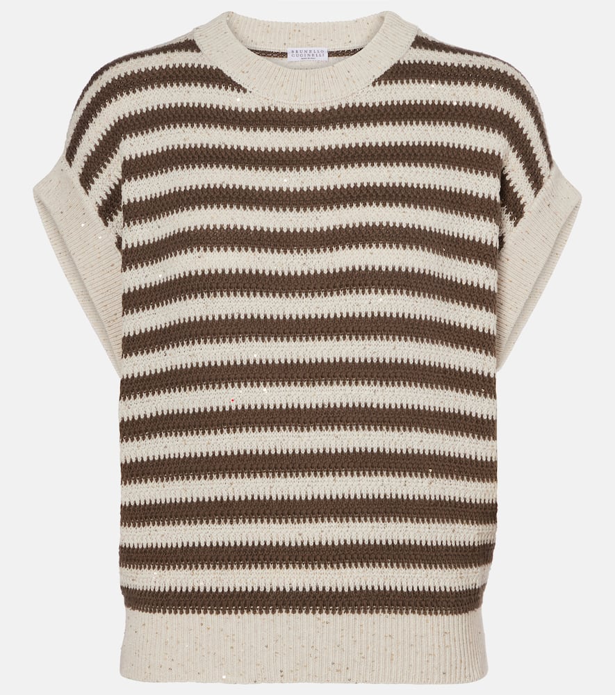 Sequined striped cotton-blend sweater vest