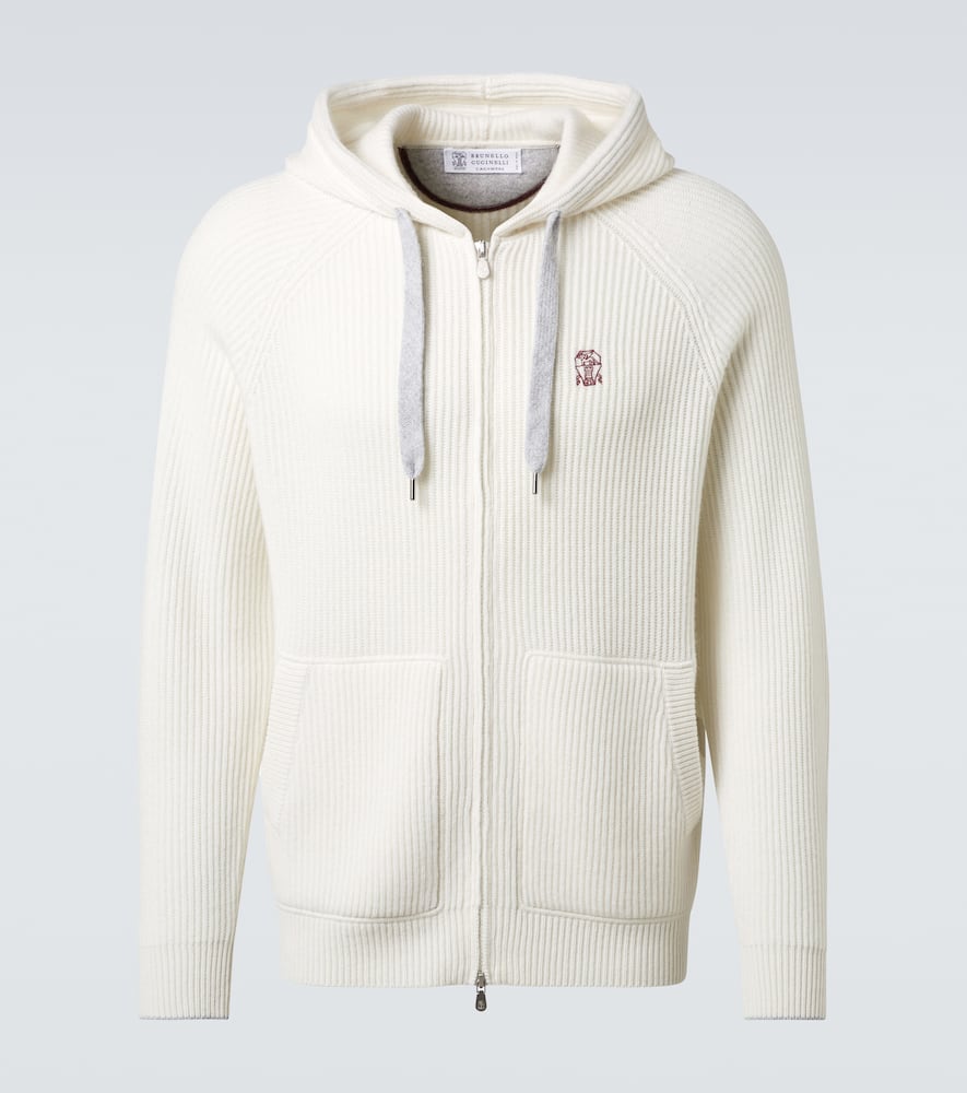 Ribbed-knit cashmere zip-up hoodie