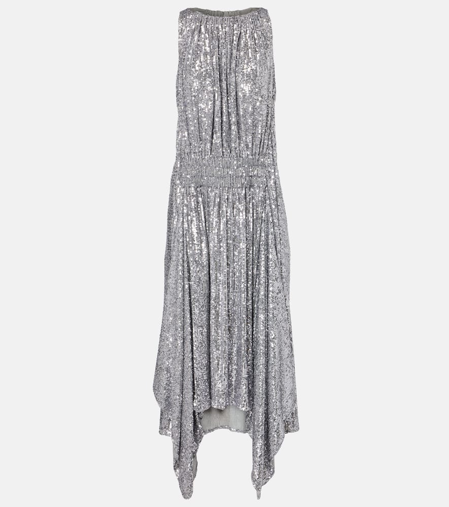 Rabanne Sequined Gathered Cocktail Dress In Silver