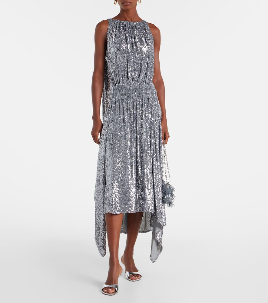 Rabanne Sequined Gathered Cocktail Dress In Silver