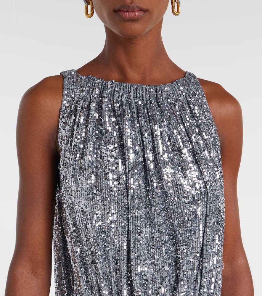 Rabanne Sequined Gathered Cocktail Dress In Silver
