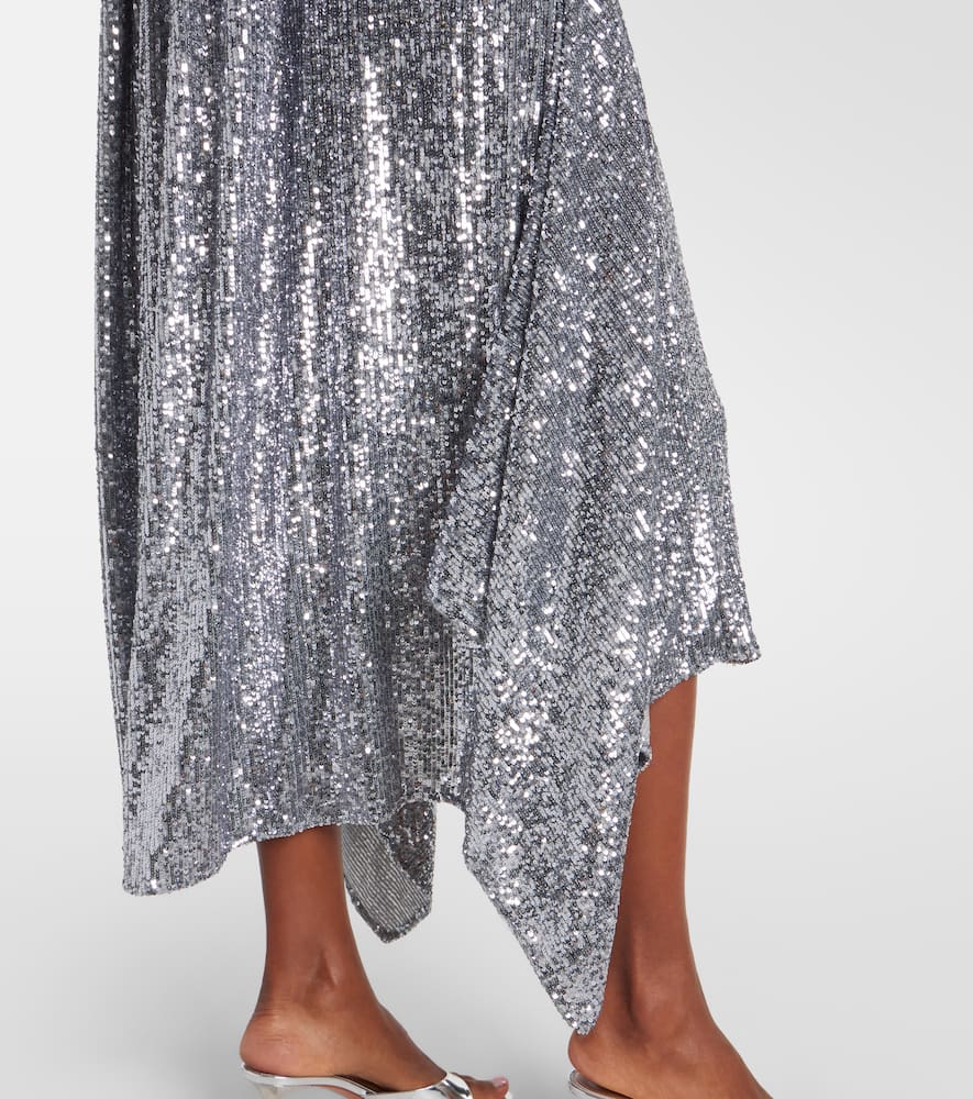 Rabanne Sequined Gathered Cocktail Dress In Silver