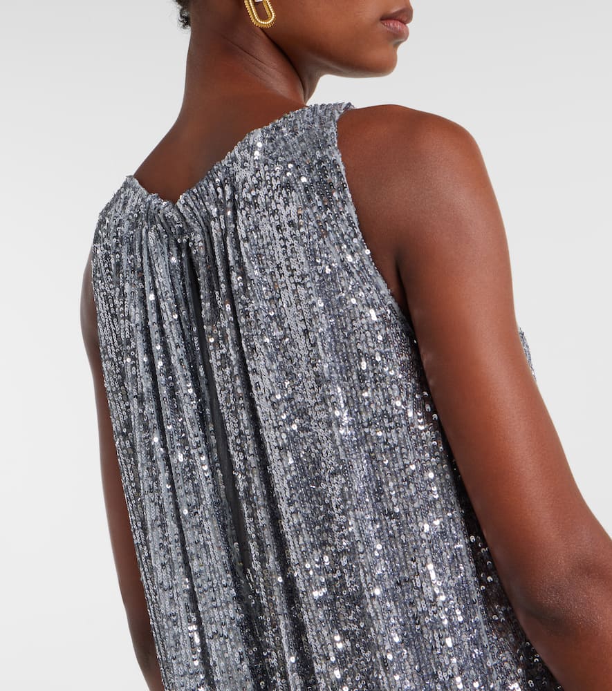 Rabanne Sequined Gathered Cocktail Dress In Silver