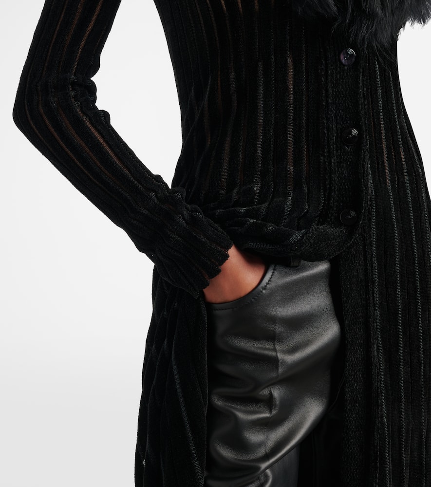 Blumarine Shearling-trimmed Striped Maxi Dress In Black