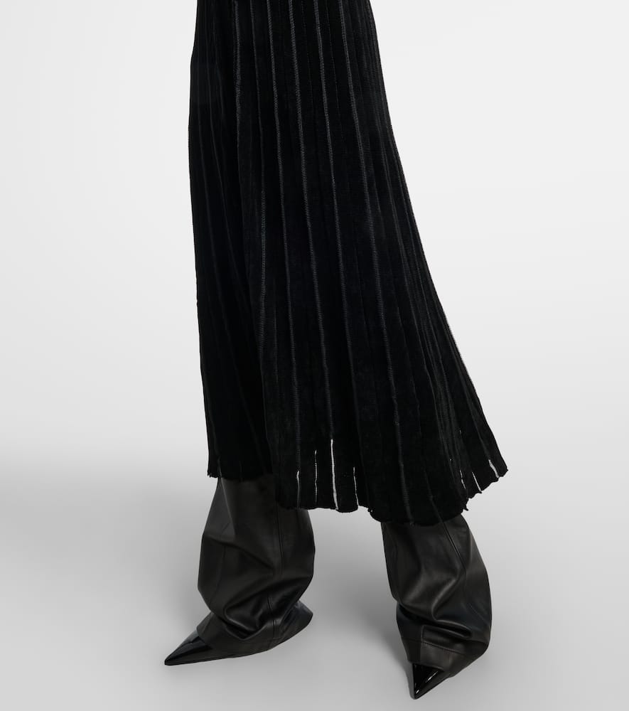 Blumarine Shearling-trimmed Striped Maxi Dress In Black