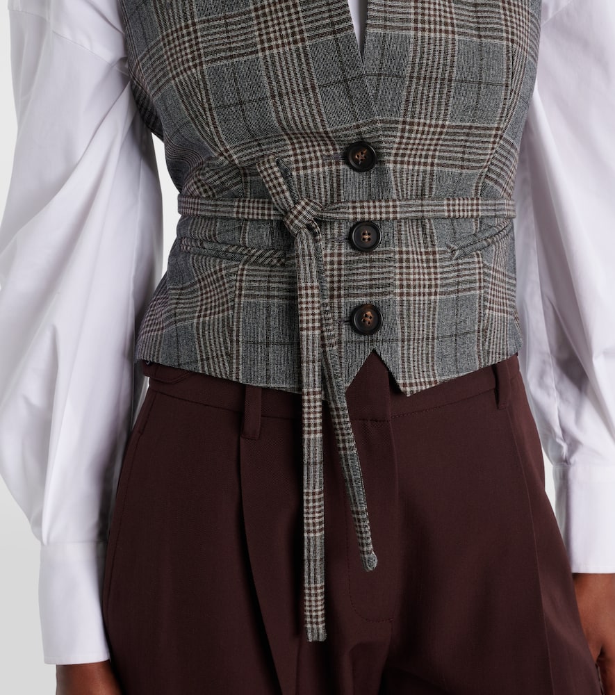 Brunello Cucinelli Belted Checked Virgin Wool Vest In Multi