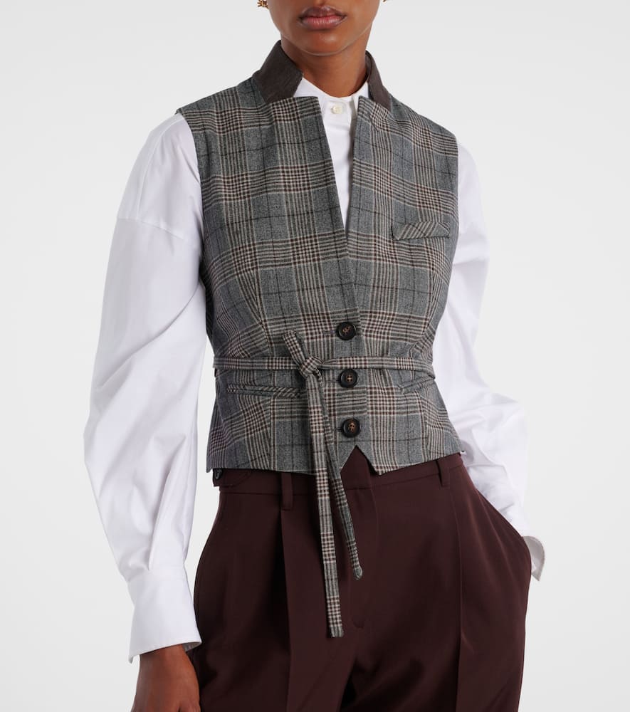 Brunello Cucinelli Belted Checked Virgin Wool Vest In Multi