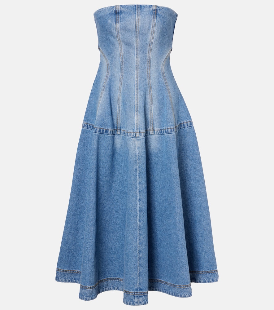 Magda Butrym Flared Denim Midi Dress In Blue
