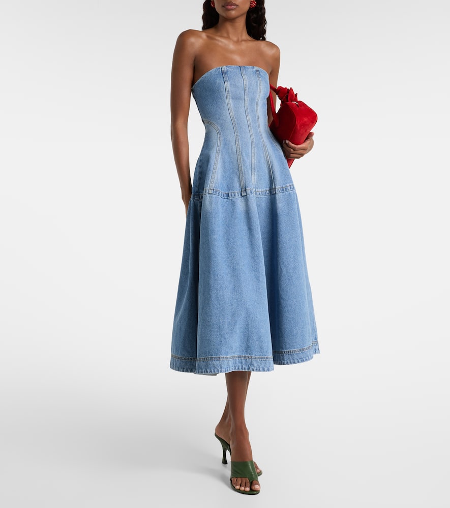 Magda Butrym Flared Denim Midi Dress In Blue