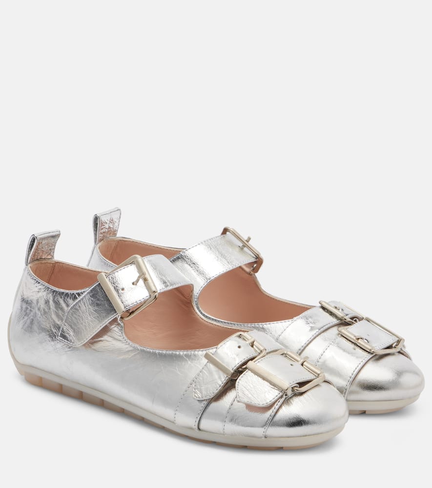 Simone Rocha Buckle Ballerina Grip Leather Ballet Flats In Silver