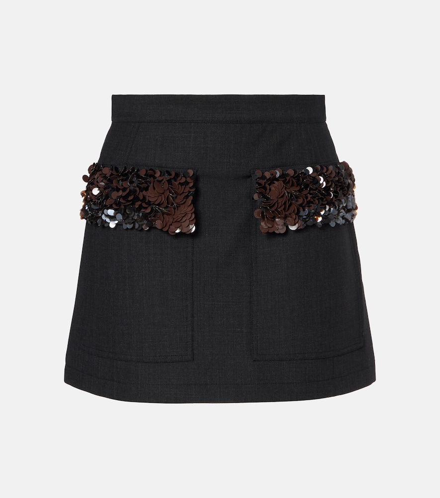 Plan C Sequined Wool-blend Miniskirt In Gray