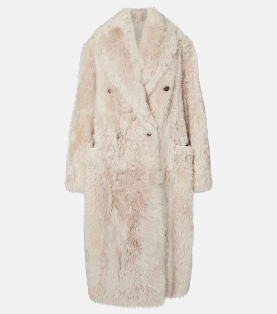 Brunello Cucinelli Double-breasted Shearling Coat In Neutral