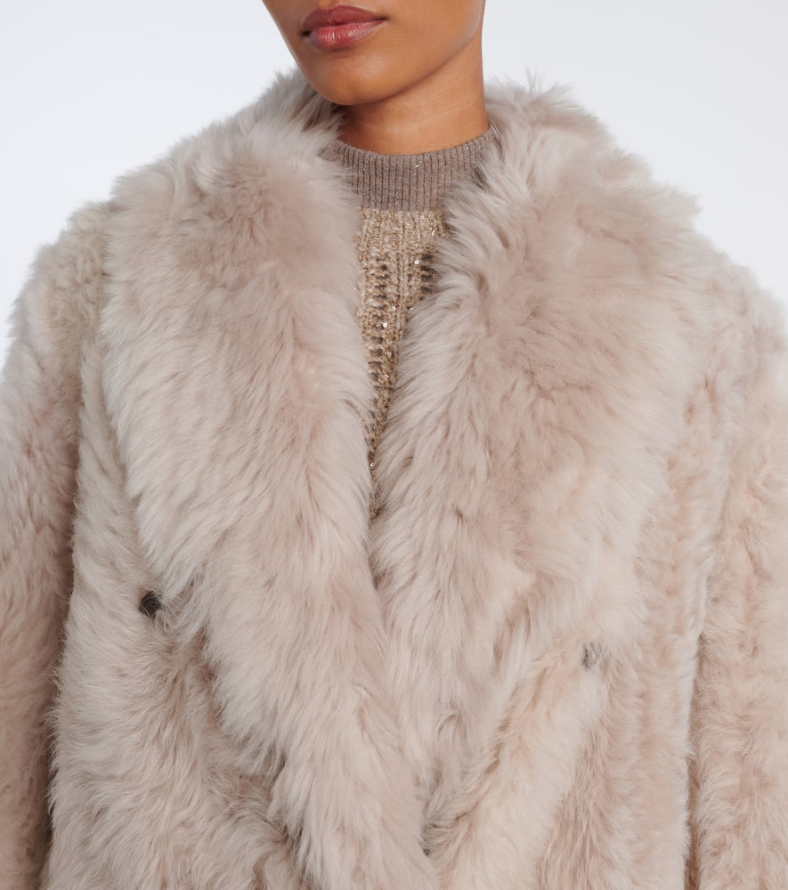 Brunello Cucinelli Double-breasted Shearling Coat In Neutral