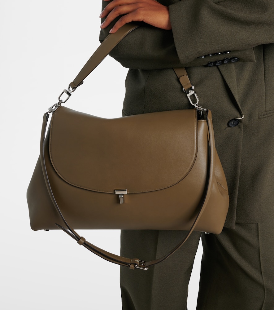 Totême T-lock Medium Leather Tote Bag In Gray